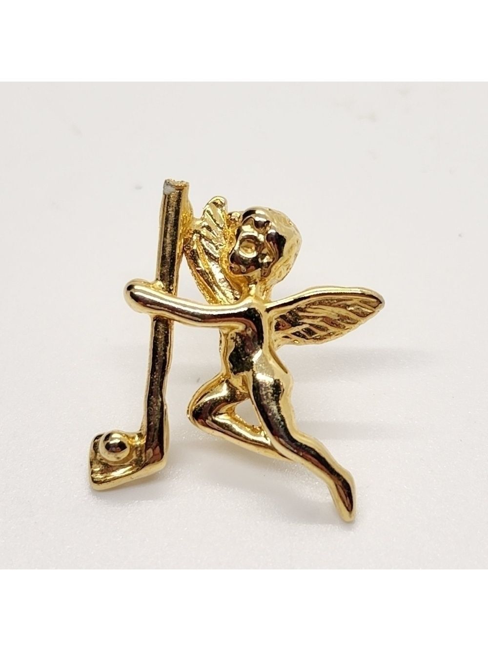 Vintage Angel goldtone Cupid golf club Golfer lapel pinback pin tie tac